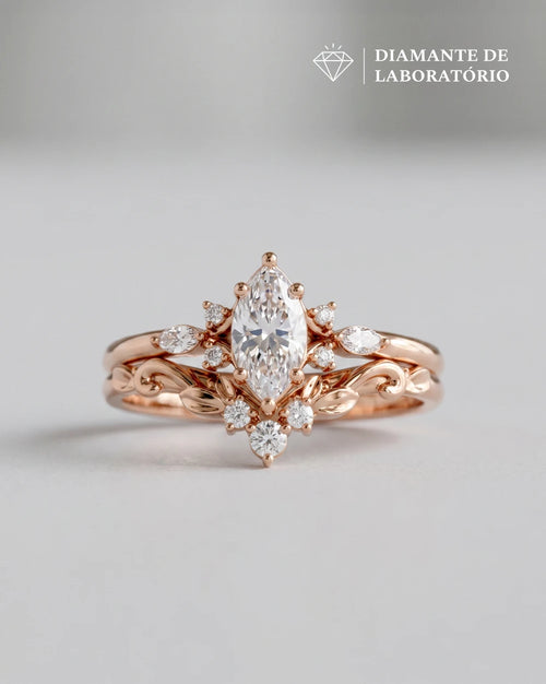 Conjunto Fleur Anel de Noivado e Aparador em Ouro 18K e Diamantes Lab Grown 0,5 ct